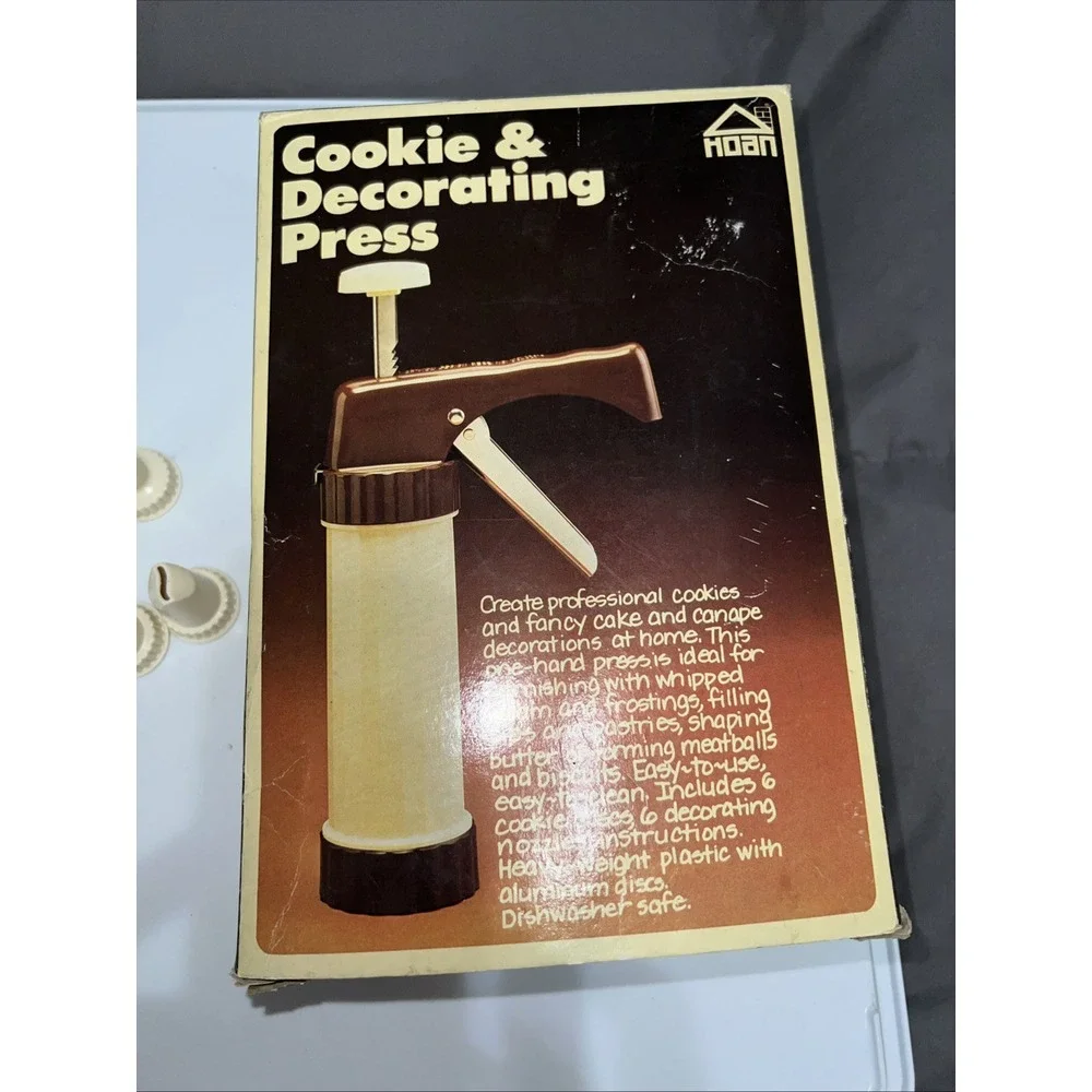 Vintage‎ 1979 Hoan Cookie & Decorating Press 3 Discs & 6 Nozzles Missing Discs